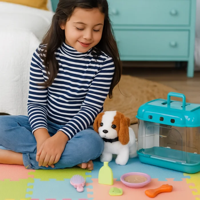 Hareketli Sevimli Köpek ve Işıklı Sesli Şeffaf Kafes Seti