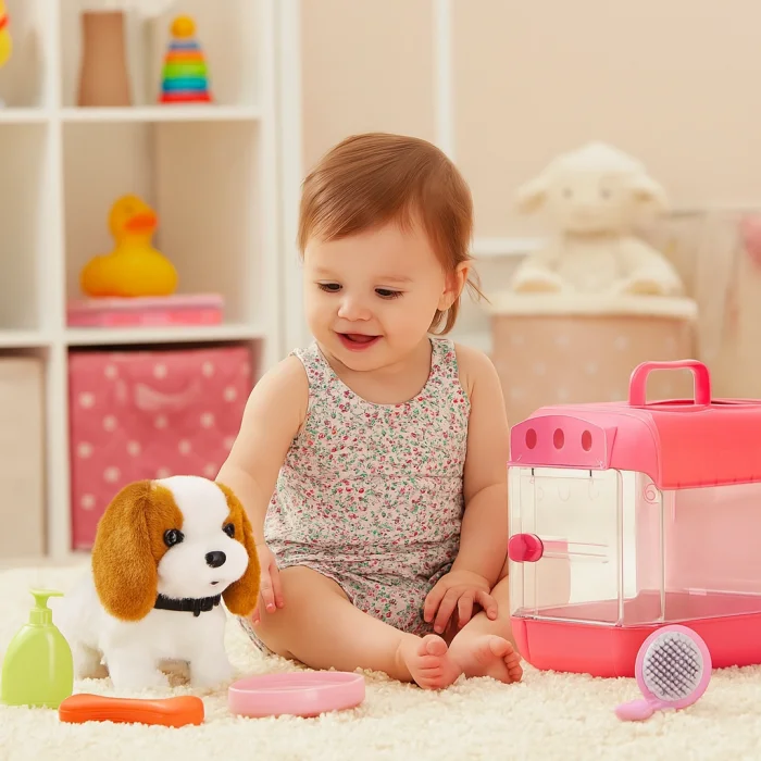 Hareketli Sevimli Köpek ve Işıklı Sesli Şeffaf Kafes Seti