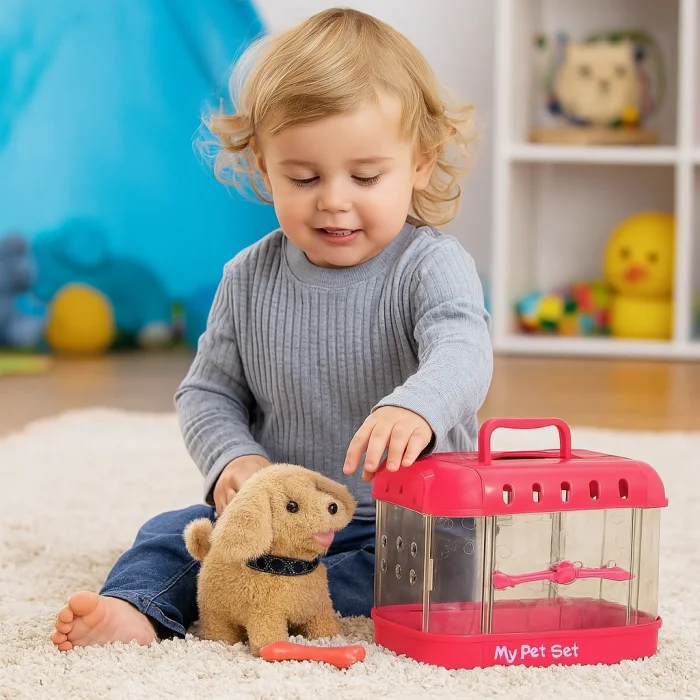 Hareketli Şirin Köpek ve Işıklı Sesli Şeffaf Kafes Seti