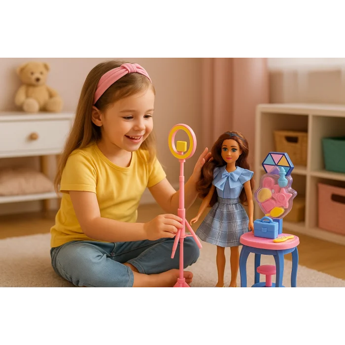 Influencer Bebek Seti | Işıklı Tripodlu Makyaj Masalı Oyun Seti