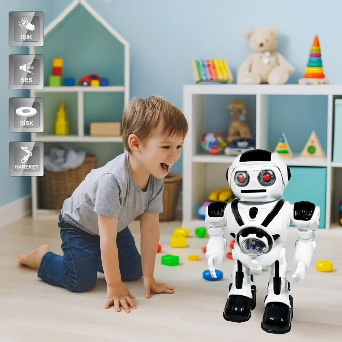 Işıklı ve Müzikli Disk Atan Uzay Savaşçısı Pilli Robot