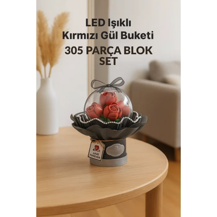 LED Işıklı Kırmızı Gül Buketi – 305 Parça Blok Seti