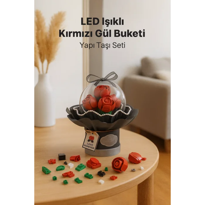 LED Işıklı Kırmızı Gül Buketi – 305 Parça Blok Seti