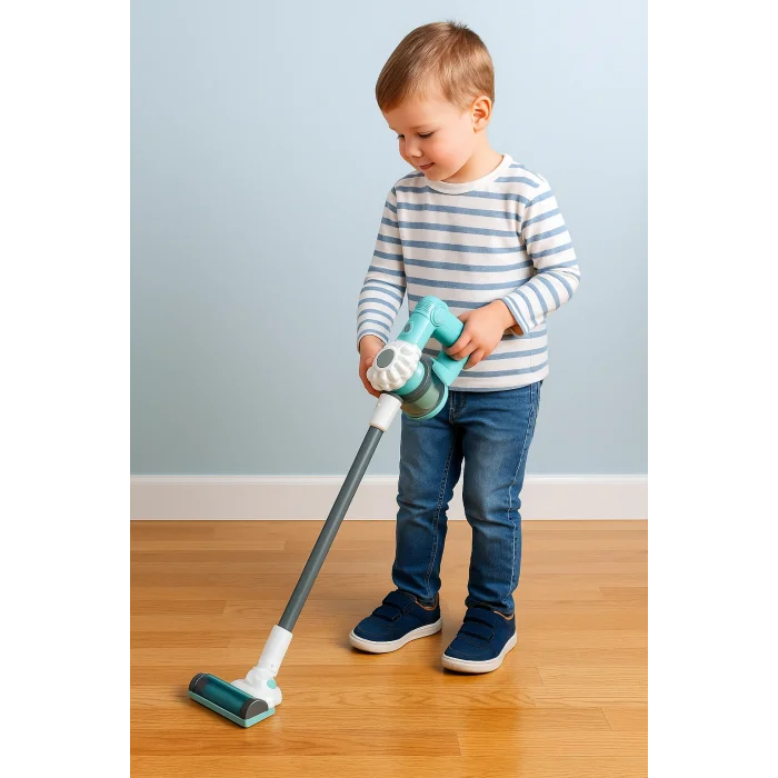 Mavi Dikey Elektrik Süpürge Oyuncak | Vakum Fonksiyonlu ve Aksesuar Başlıklı
