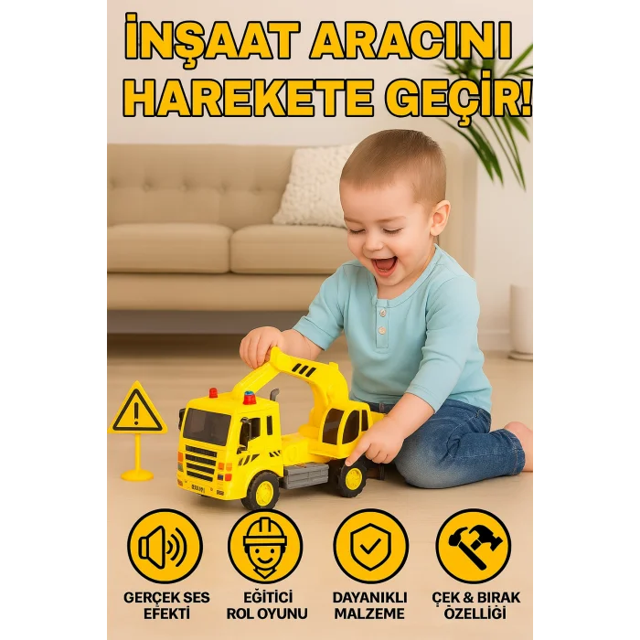 Sürtmeli Sesli Işıklı Kepçe Operatörü Oyuncak | Gerçekçi İnşaat Aracı