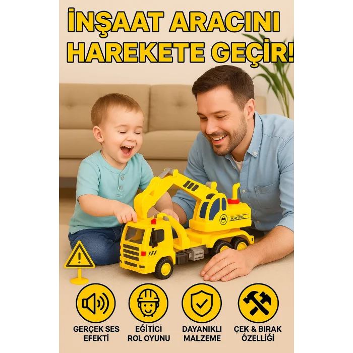 Sürtmeli Sesli Işıklı Kepçe Operatörü Oyuncak | Gerçekçi İnşaat Aracı