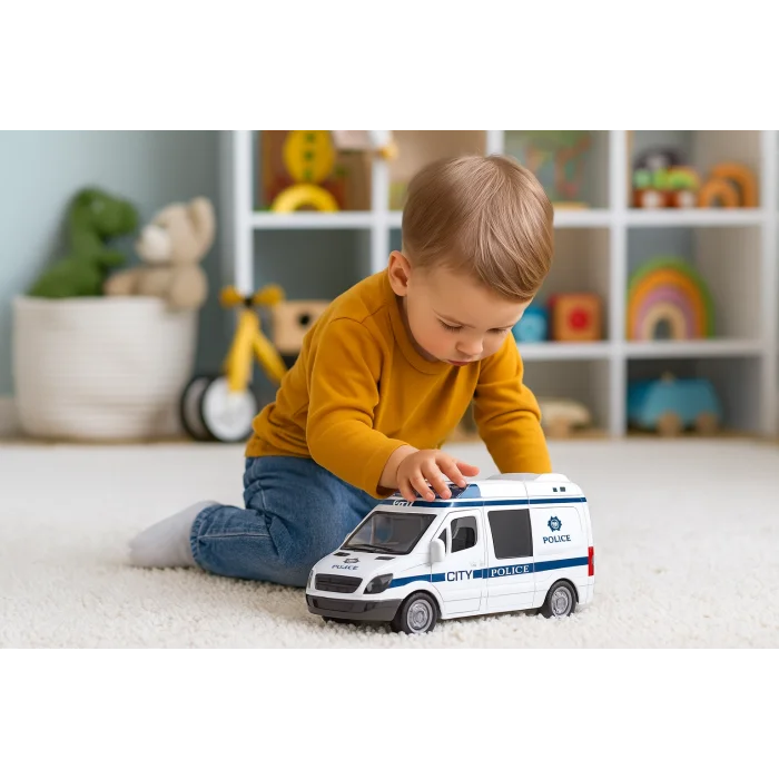 Sürtmeli Sesli ve Işıklı Polis Arabası Oyuncağı | Açılabilir Kapılar