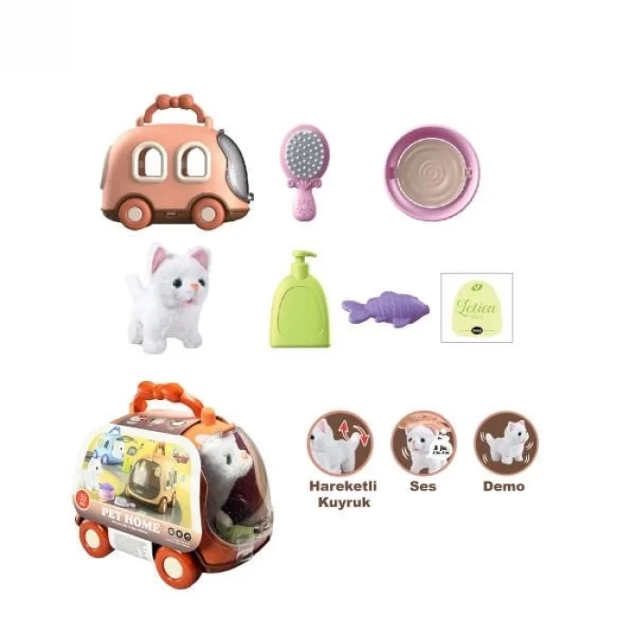 Taşıma Araba Çantalı Hareketli Pilli Kedi Set