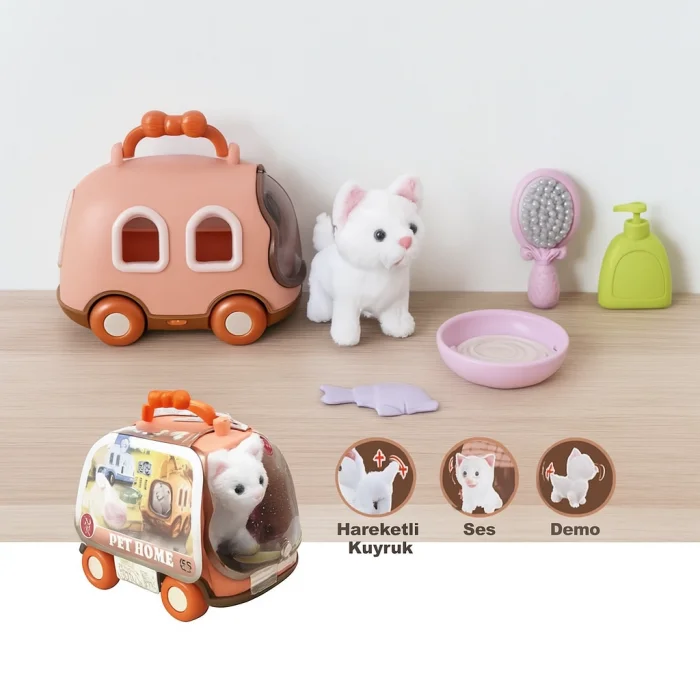 Taşıma Araba Çantalı Hareketli Pilli Kedi Set