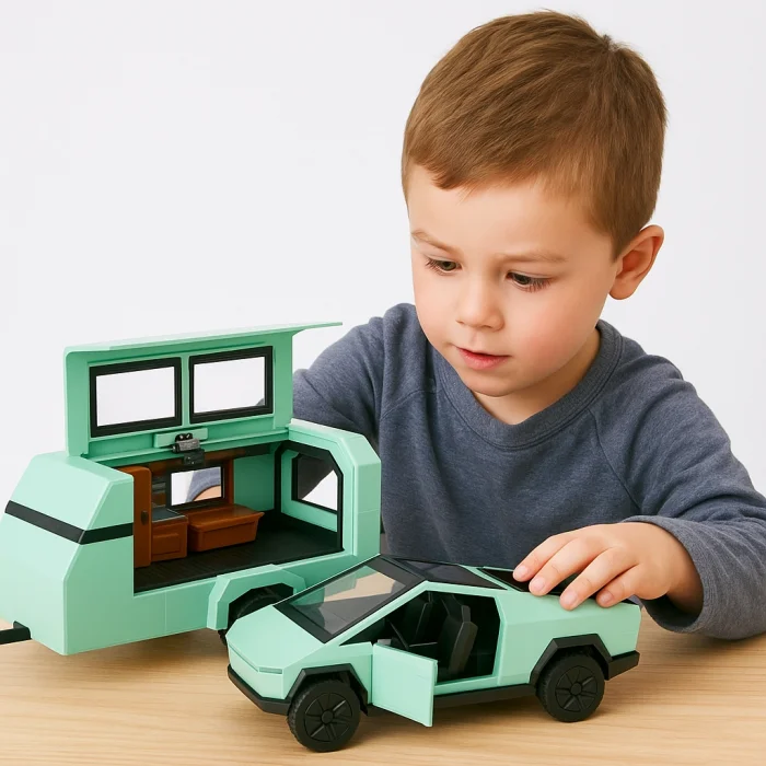 Tesla Cybertruck Karavan Metal Mint Yeşili | Sesli Işıklı Çek-Bırak Model