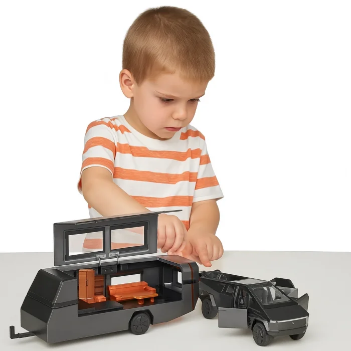 Tesla Cybertruck Karavan Metal Siyah | Sesli Işıklı Çek-Bırak Model