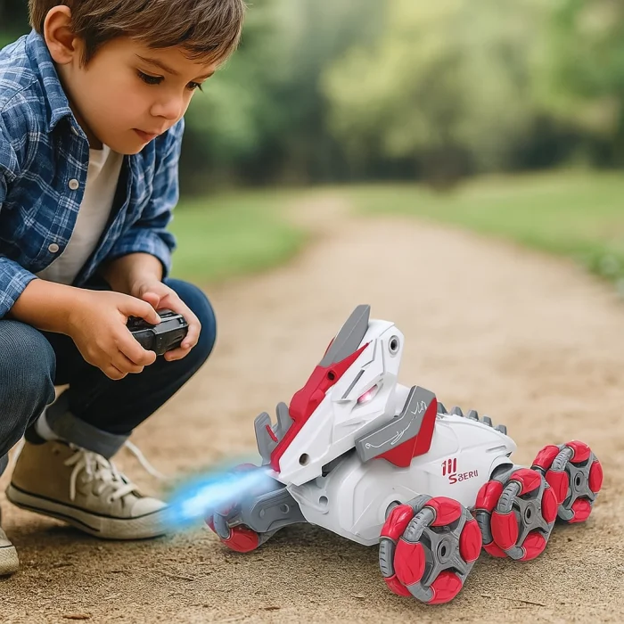 Uzaktan Kumandalı Full Fonksiyon Şarjlı 2,4G 8 Teker Buhar Atan Dinozor Araba