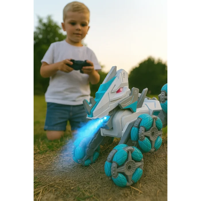 Uzaktan Kumandalı Full Fonksiyon Şarjlı 2,4G 8 Teker Buhar Atan Dinozor Araba