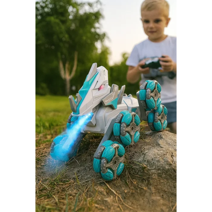 Uzaktan Kumandalı Full Fonksiyon Şarjlı 2,4G 8 Teker Buhar Atan Dinozor Araba