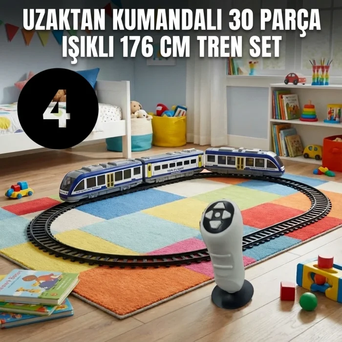 Uzaktan Kumandalı + Raylı 30 Parça Işıklı 176 Cm Tren Set