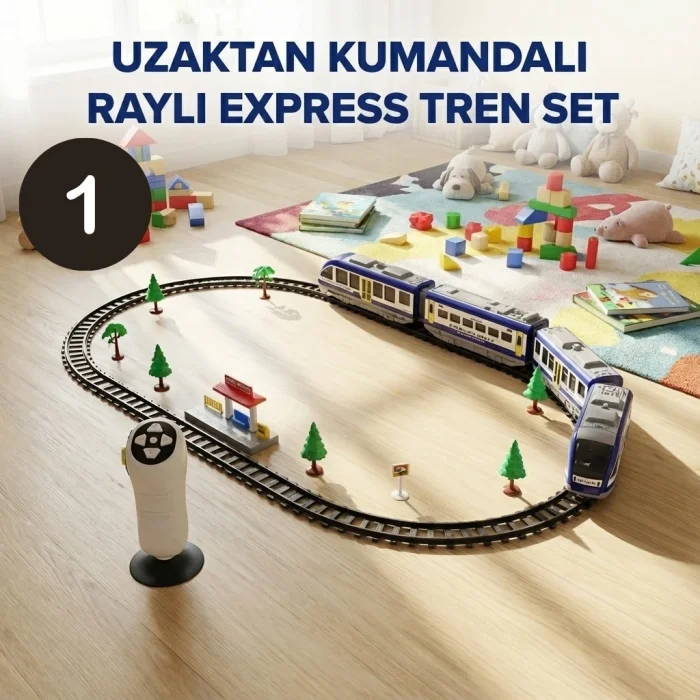 Uzaktan Kumandalı + Raylı 30 Parça Işıklı 176 Cm Tren Set