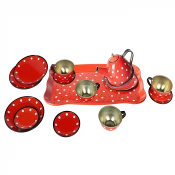 14 Parça Puantiyeli Renkli Metal Çay Set