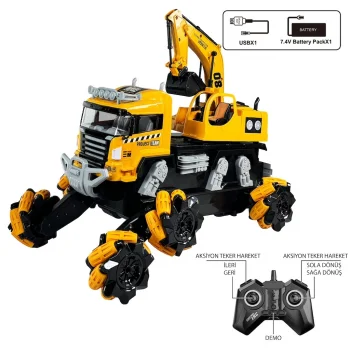 Uzaktan Kumandalı Full Fonksiyon Şarjlı 2.4Ghz 6 Teker Kamyon Kazıcı