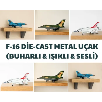F-16 Die-Cast Çek Bırak Şarjlı Metal Uçak - Buharlı, Işıklı ve Sesli Model