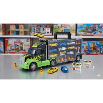 Hot Wheels Uyumlu Dev Araba Taşıyıcı Tır - Metal Araba ve Aksesuar Setli