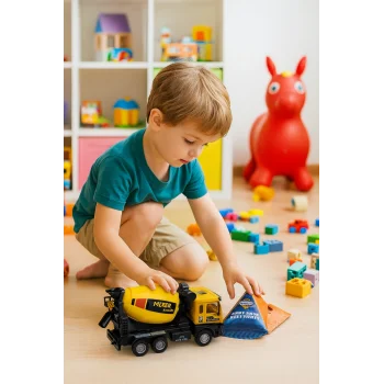 Çek Bırak Metal Işıklı ve Sesli 1:28 Beton Mikseri