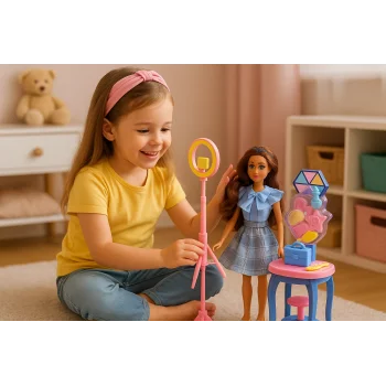 Influencer Bebek Seti | Işıklı Tripodlu Makyaj Masalı Oyun Seti