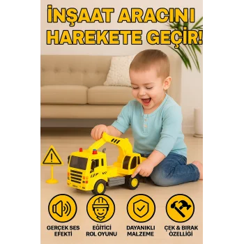 Sürtmeli Sesli Işıklı Kepçe Operatörü Oyuncak | Gerçekçi İnşaat Aracı