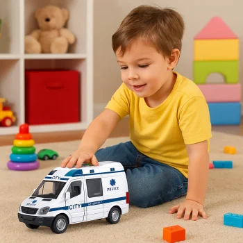 Sürtmeli Sesli ve Işıklı Polis Arabası Oyuncağı | Açılabilir Kapılar