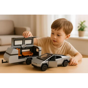 Tesla Cybertruck Karavan Metal Gri | Sesli Işıklı Çek-Bırak Model