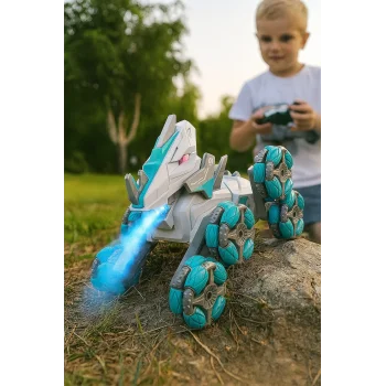 Uzaktan Kumandalı Full Fonksiyon Şarjlı 2,4G 8 Teker Buhar Atan Dinozor Araba