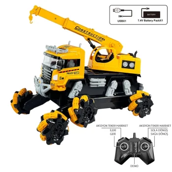 Uzaktan Kumandalı Full Fonksiyon Şarjlı 2.4Ghz 6 Teker Vinç