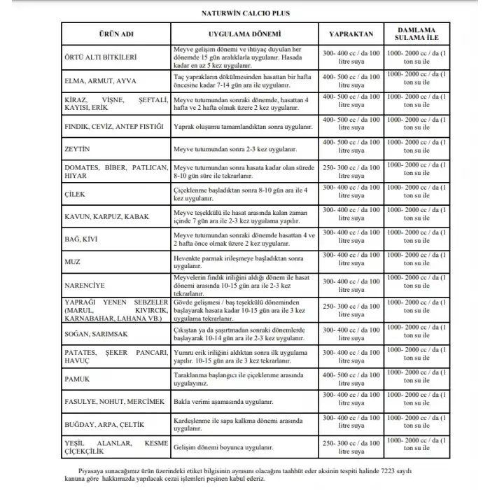 NATURWIN CALCIO PLUS Kalsiyum İçerikli Sıvı Gübre 1 Litre