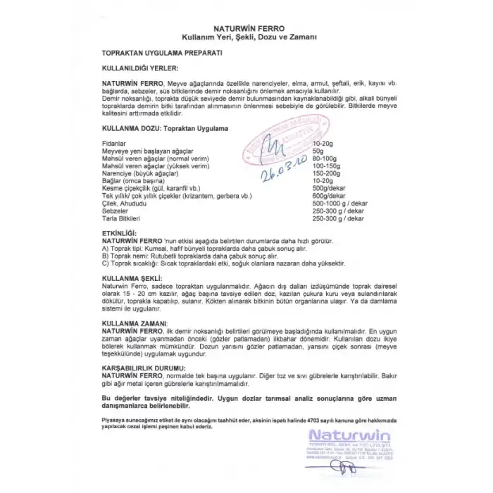 NATURWIN FERRO %6 Demir Toz Gübre 1 Kg