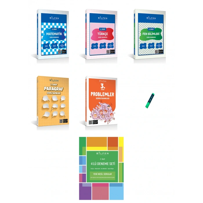 3. Sınıf Yeni Nesil Matematik Türkçe Fen Problem ve Paragraf Soru Bankası ve Deneme 6lı Set