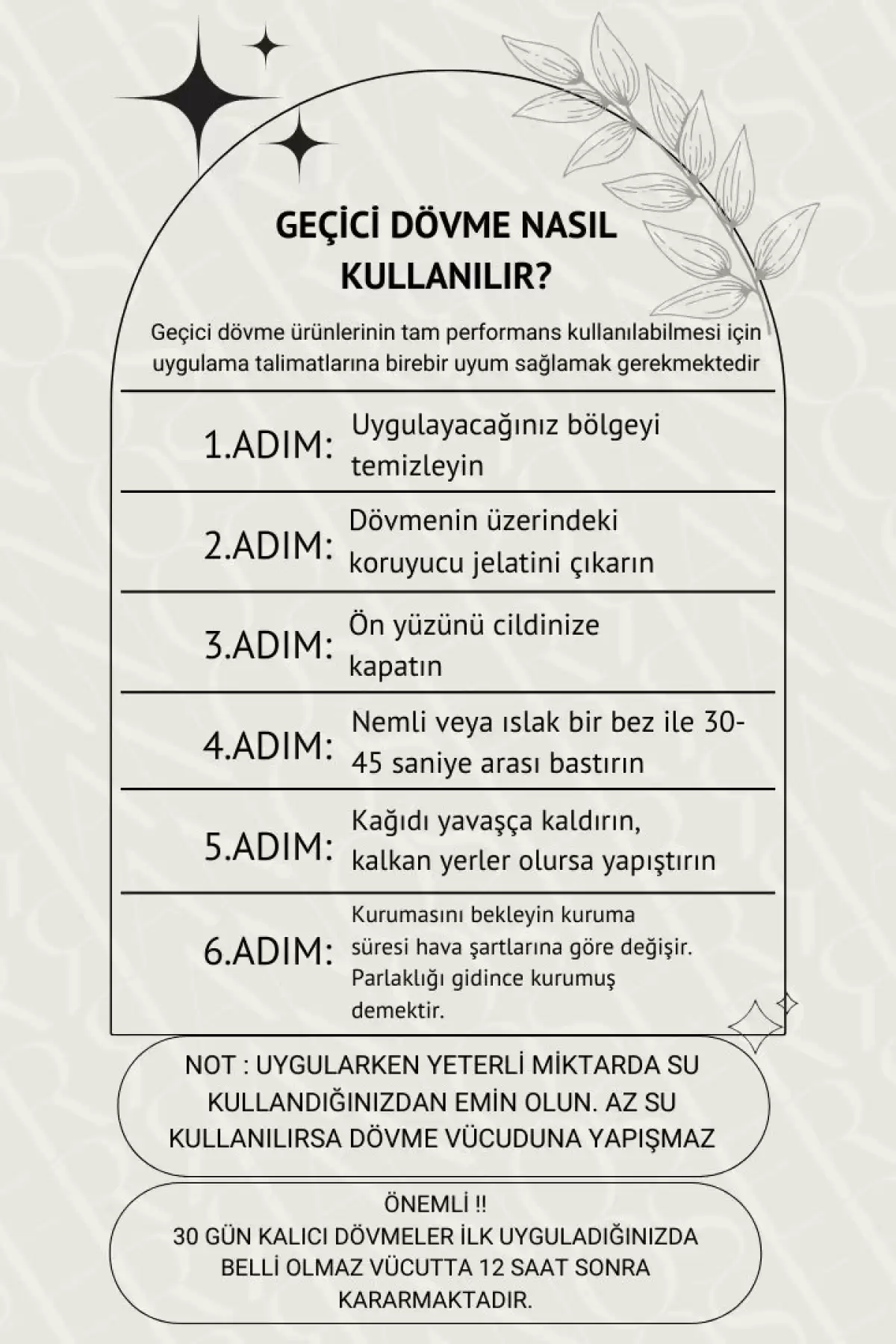 30 Gün / 1 Ay Kalıcı Jartiyer, Göbek, Bel Dövme Tattoo - 12 Saat Sonra Kararır