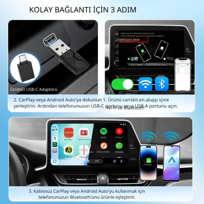 Carlinkit Mini Ultra 2 Kablosuz CarPlay & Android Auto Dönüştürücü | Kabloluyu Kablosuza Çevirir