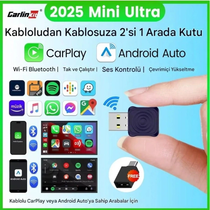 Carlinkit Mini Ultra 1 Kablosuz CarPlay & Android Auto Adaptörü — Carlinkit Mini Ultra 2025 Kablosuz Carplay & Android Auto