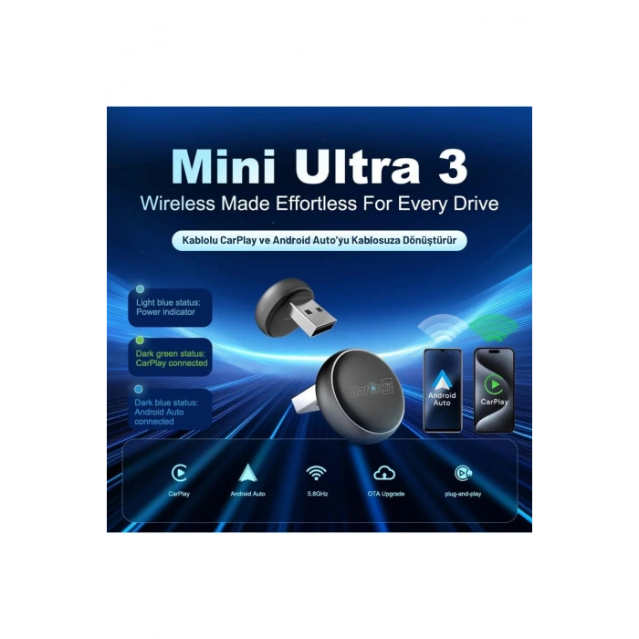 Carlinkit CarPlay Mini Ultra 3 – Kablosuz CarPlay & Android Auto 2026