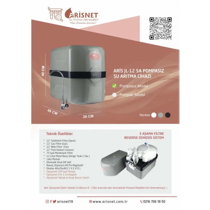 ARİS JL-12 Su Arıtma Cihazı Pompasız