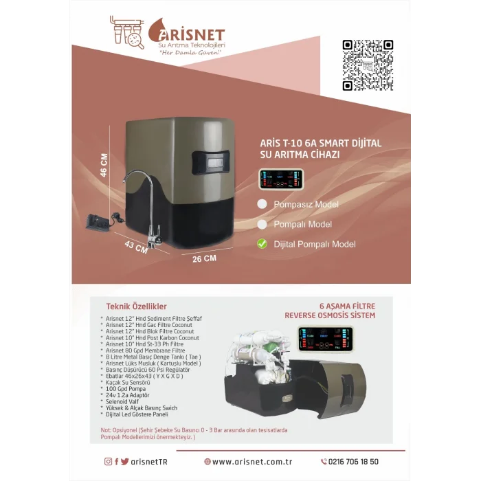 ARİS T-10 Smart Su Arıtma Cihazı Dijital Pompalı