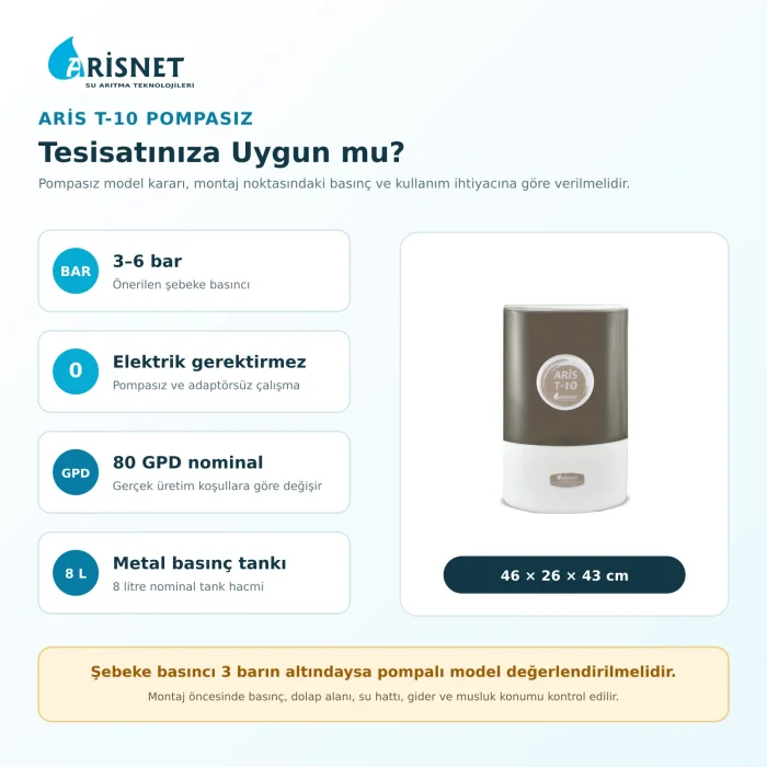 ARİS T-10 Su Arıtma Cihazı Pompasız