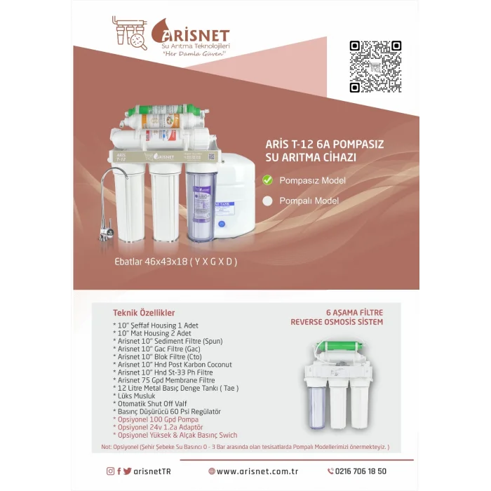 ARİS T-12 Su Arıtma Cihazı Pompasız