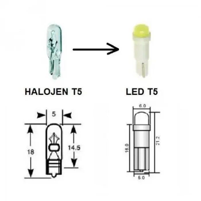 T5 LED OTO KİLOMETRE KADRAN AMBİANS AYDINLATMA AMPULÜ