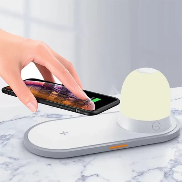 Kablosuz Wireless Şarj Cihazı+Gece Lambası-Beyaz