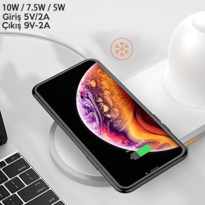 Kablosuz Wireless Şarj Cihazı+Gece Lambası-Beyaz