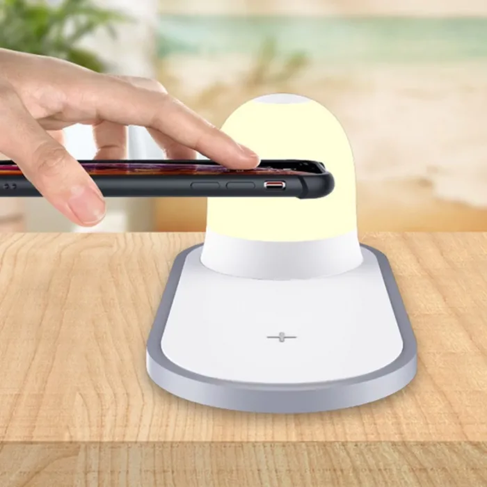 Kablosuz Wireless Şarj Cihazı+Gece Lambası-Beyaz