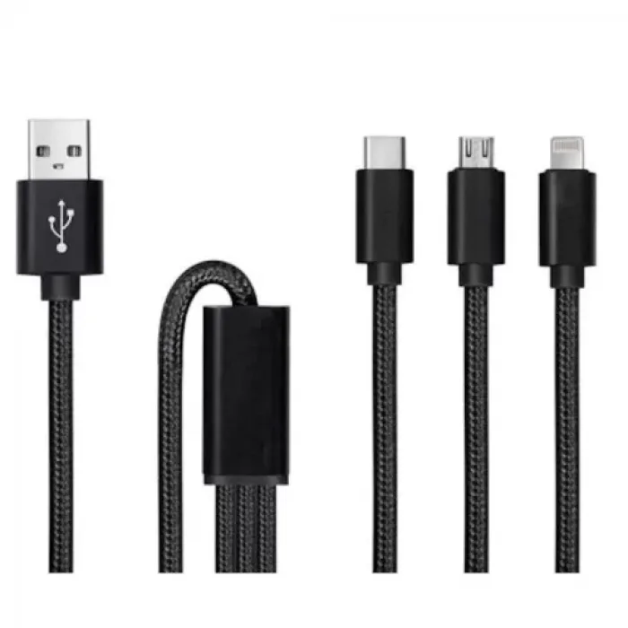Faster 3-In-1 Usb Kablo Micro-Usb, Type C - Iphone Lightning Örgü