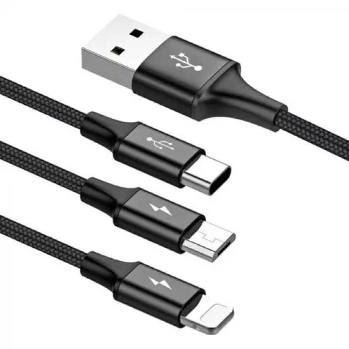 Faster 3-In-1 Usb Kablo Micro-Usb, Type C - Iphone Lightning Örgü