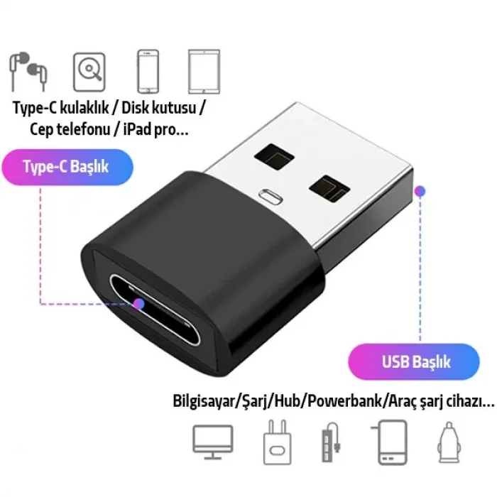 Usb To Type-C Dişi Çevirici Dönüştürücü Adaptör