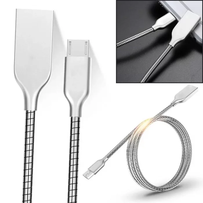 Usb Metal Hızlı Şarj Kablosu 3.1A  Yaylı  1m